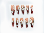 Bold Red Floral Press On Nails Red Nude Gradient Nails 3D White Floral & Gold Accents Statement Autumn Nails OB177EC