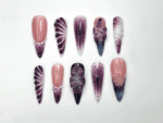 Elegant Purple Bloom Press On Nails 3D Floral Ombre Nail Art Nude Pink Handmade Nails Luxury Artistic Long Set OB1152BK