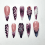 Elegant Purple Bloom Press On Nails 3D Floral Ombre Nail Art Nude Pink Handmade Nails Luxury Artistic Long Set OB1152BK