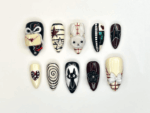 Creepy Cute Press On Nails Gothic Mask And Bunny Nail Art 3D Bow & Spiral Nails Handmade Halloween Nail Set OC1157BC