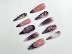 Elegant Purple Bloom Press On Nails 3D Floral Ombre Nail Art Nude Pink Handmade Nails Luxury Artistic Long Set OB1152BK - Image 3