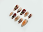 Autumn Tortoiseshell Blossom Press On Nails Brown Nude Gradient Nail Art 3D Floral & Metallic Accents Elegant Long Nail Set OB178EC - Image 4