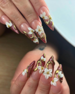 Bold Red Floral Press On Nails Red Nude Gradient Nails 3D White Floral & Gold Accents Statement Autumn Nails OB177EC - Image 3