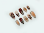 Autumn Tortoiseshell Blossom Press On Nails Brown Nude Gradient Nail Art 3D Floral & Metallic Accents Elegant Long Nail Set OB178EC - Image 3